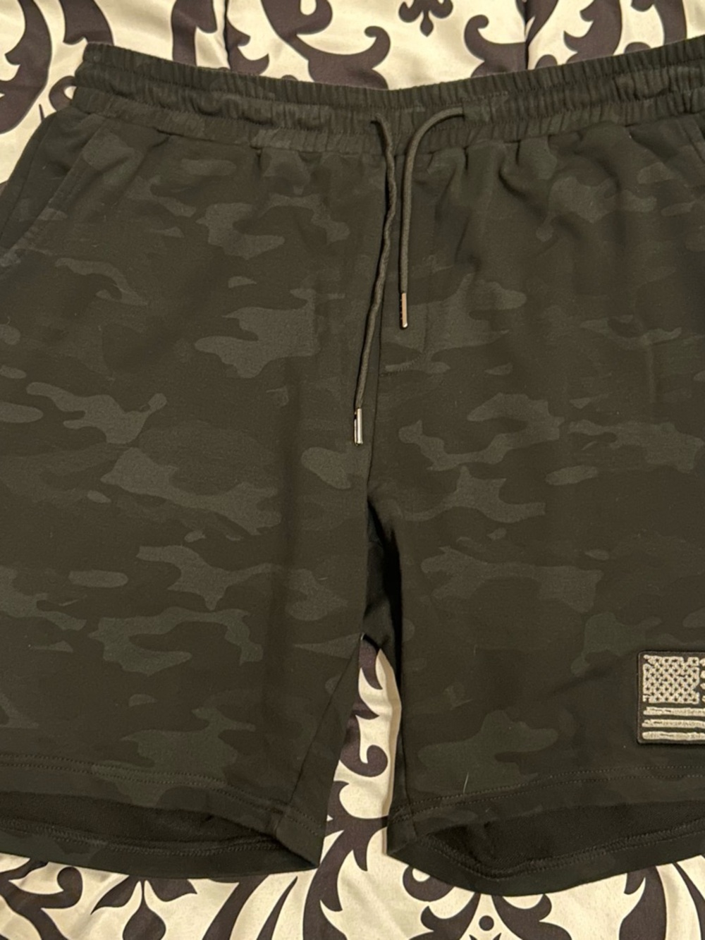 Men's Black Camo Drawstring Shorts